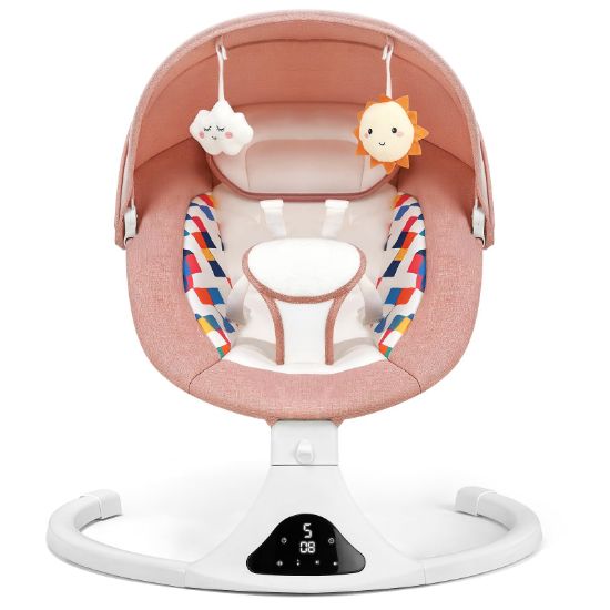 Picture of Baby Swings for Infants, Pink Infant Swing with 5 Speeds, 12 Soothing Melodies, Bluetooth & Remote Control, Portable Baby Swing for Indoor and Outdoor (Pink)