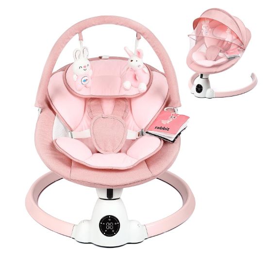 Picture of Uuoeebb Baby Swing for Infants, Portable Electric Baby Swings with Bluetooth, 5 Swing Speed, 10 Lullabies, 5-Point Harness, Remote Control & Touch Panel - Infant Swing for Indoor & Outdoor Use, Pink