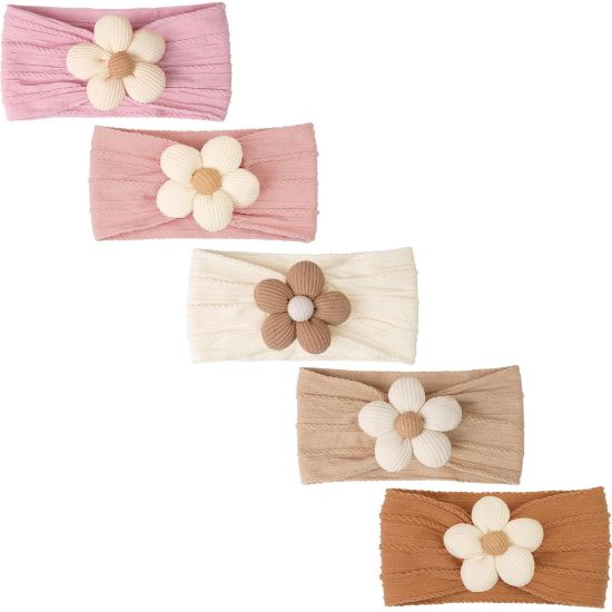 Picture of CLLOT 5 Pcs Baby Flower Headbands Baby Girls Nylon Headbands Soft Hairbands Hair Accessories for Newborn Infant Toddler Kids