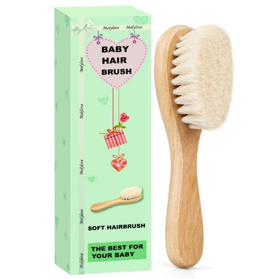 Picture of Molylove Baby Hair Brush, Wooden Goat Bristles Hair Brush for Newborns & Toddlers, Ideal for Cradle Cap, Perfect Baby Registry Gift, Hypoallergenic, 1 Count