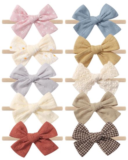 Picture of doboi 10PCS Baby Girls Headbands Hair Bows Nylon Linen Hairbands Handmade Hair Accessories for Newborn Infant Toddlers Little Girl and Kids