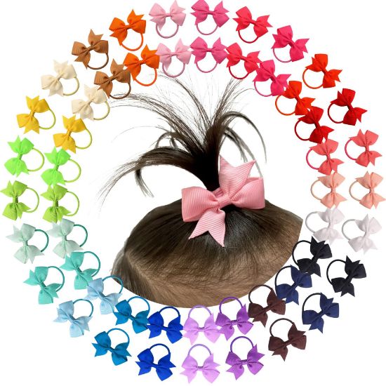 Picture of CLLOT Baby Hair Ties with Bows,50pcs 2inch Baby Hair Bows Durable Rubber Bands Ponytail Holders Toddler Essential Hair Accessories for Infants Baby Girls in Pairs