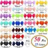 Picture of CLLOT Baby Hair Ties with Bows,50pcs 2inch Baby Hair Bows Durable Rubber Bands Ponytail Holders Toddler Essential Hair Accessories for Infants Baby Girls in Pairs