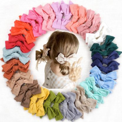 Picture of CLLOT 40 Pieces Girls Hair Bows Linen Fabric Bows Alligator Clips Hair Accessories for Little Girls Toddlers Kids and Teens