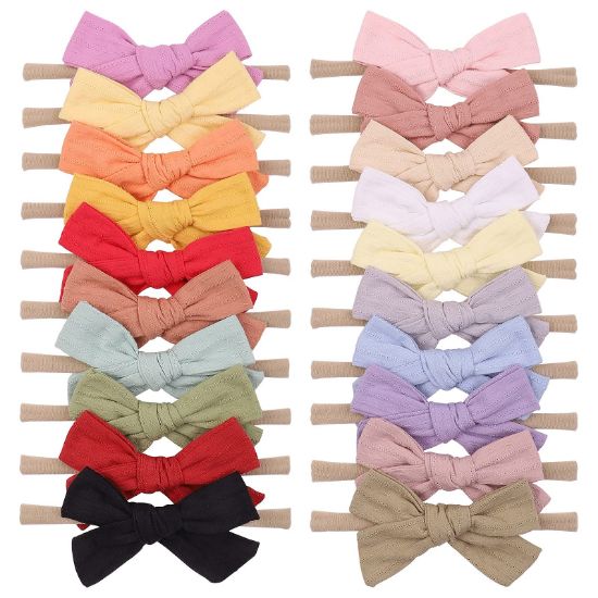 Picture of jollybows 20pcs Baby Girls Cotton Hair Bows Headbands Nylon Hair Bands Elastic Hair Accessories for Newborn Kids Infants Toddlers