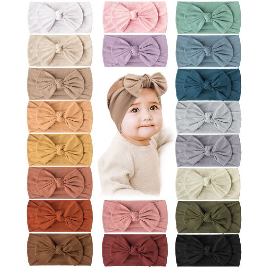 Picture of Prohouse 20PCS Baby Nylon Headbands Hairbands Hair Bow Elastics for Baby Girls Newborn Infant Toddlers Kids(Clay)