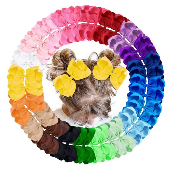 Picture of Oaoleer 40Pcs 4.5" Hair Bows Clips Grosgrain Ribbon, Alligator Clips, Barrettes Hair Accessories for Baby Girls Infants Toddlers Kids Teens Children (4.5 Inch, 20 Colors in Pairs)