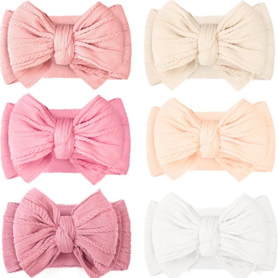 Picture of CLLOT 6 Pcs Baby Bows Headbands Nylon Hairbands Baby Girl Bows Hair Accessories for Newborn Infant Toddler Essentials (Classic Pink Series)