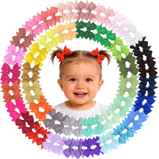 Picture of ALinmo Hair Clips for Girls - 80PCS Fully Lined Tiny Alligator Bows in Pairs for Infants and Toddlers