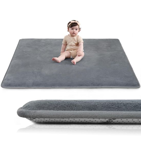 Picture of Huloo Sleep Baby Play Mat for Floor,1.3" Thick Elasti-Foam 50"50" Playpen Mat for Tummy Time,Water Repellent Soft Coral Velvet for Toddler,Infant,Kids,Non-Slip Backing Safe for Crawling(Dark Grey)