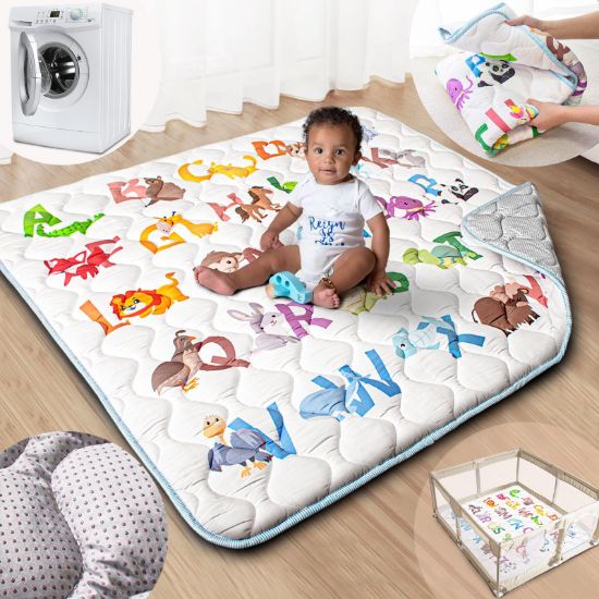 Picture of Beavtaens Baby Play Mat, 50x50 Playpen Mat with Super Soft Touch, Activity Mats with Upgraded Anti-Slip Bottom, Machine Washable Crawling Mats for Floor & Picnic (Animal Alphabets)