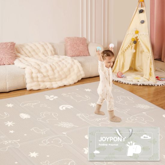 Picture of Joypony Baby Play Mat 79x 71 Inch, Extra Large Foldable Play Mats for Babies and Toddlers, Waterproof & Anti-Slip Portable Baby Floor Mat for Tummy Time, Non Toxic Foam Play Mat for Floor Travel Bag