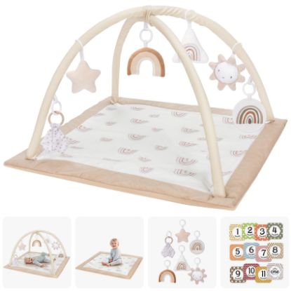Picture of Mallify Washable Tummy Time Mat, Deluxe Baby Play Mat, Baby Play Gym with 6 Featured Toys and 12 Milestone Cards, Baby Gym for Infant & Toddler, Baby Play Mats for Floor, Non Slip Play Mat