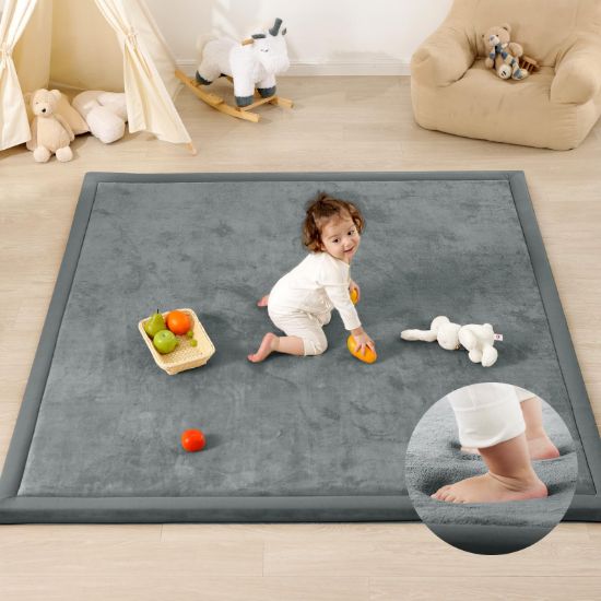 Picture of PaPaMat 1.3" Thick Baby Play Mat for Floor Playpen, 50x50 Foam Tummy Time Mat, Padded Support Soft Plush Nursery Rug for Infant Kids Toddler Crawling Kick Activity (Dark Grey)