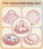 Picture of Mallify 5-in-1 Thick Plush Baby Play Gym Mat, Tummy Time Mat with 6 Sensory Toys, Baby Play Mat, Convertible Baby Gym for Stage-Based Development from Babies to Toddlers, Baby Essentials Gift, Pink