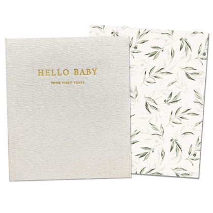 Picture of Peachly Unisex Baby Memory Book | Minimalist Baby First Year Keepsake for Milestones | Baby Books First Year Memory Book | Simple Baby Scrapbook for Boy Girl Milestones | Natural Linen - Olive