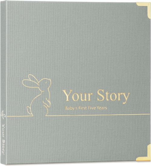 Picture of Baby Book Keepsake Boy or Girl Timeless Baby Memory Book First 5 Years for Baby Shower Gender Neutral Baby Scrapbook New Mom Gift Baby Journal from Birth to Age 5 Milestone Book Sage Green