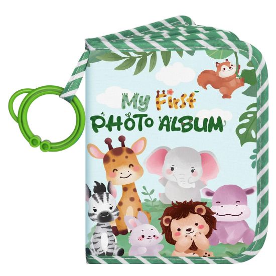 Picture of Lanpn My First Soft Cloth Family Photo Book Holds 17 4x6 Pictures, Baby Photo Album with Name Card Name Tag Stickers, Fabric Kid Memory Keepsake Gift for Baby Shower Newborn Toddler Boy Girl (Animal)