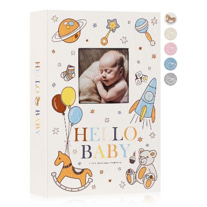 Picture of Lanpn Baby Photo Album 4x6 300 Pockets, Linen Newborn Bebe Ultrasound Photo Album with Memo Writing Area, Cover Photo Book, Picture Album for kids, Baby Girl Boy Memory Book Keepsake Colorful