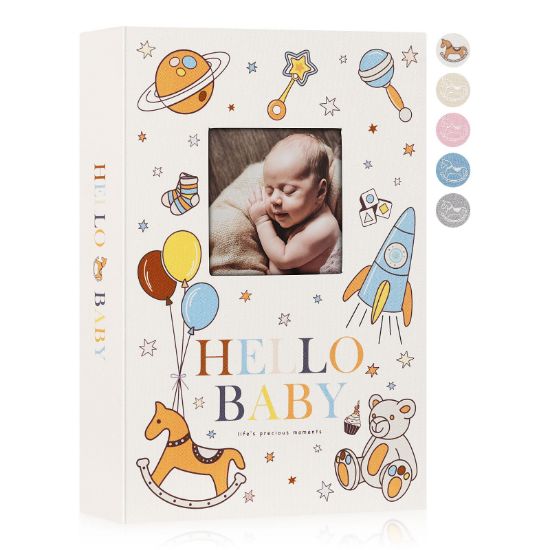 Picture of Lanpn Baby Photo Album 4x6 300 Pockets, Linen Newborn Bebe Ultrasound Photo Album with Memo Writing Area, Cover Photo Book, Picture Album for kids, Baby Girl Boy Memory Book Keepsake Colorful