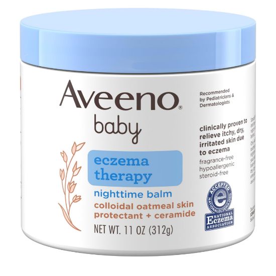 Picture of Aveeno Baby Eczema Therapy Nighttime Body Balm, Moisturizing Eczema Treatment, Ceramides, Triple Oat Complex, Soothes Dry, Itchy Skin, Hypoallergenic, Fragrance & Steroid Free, 11oz