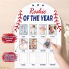 Picture of Baseball First Year Photo Board Rookie of the Year Birthday Party Decoration Wooden Board 12 Monthly Milestone Picture Frame Sport 1st Birthday Banner for Babyboy Keepsake Gift Supply(Fit 2x2.8in Pic)