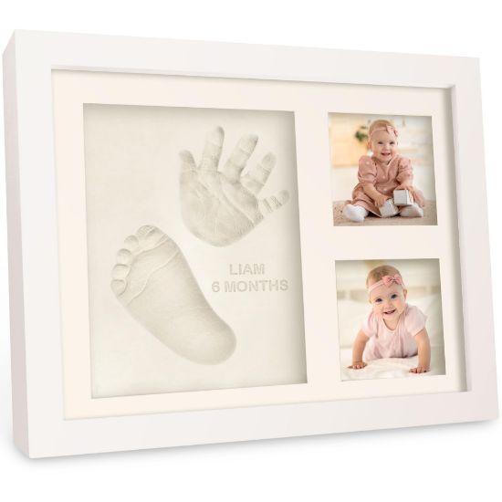 Picture of Baby Hand and Footprint Kit - Quick Dry Clay Baby Footprint Kit, Pets Paw, Newborn Keepsake Picture Frame for Boys, Girls, Personalized New Mom Gifts for Shower & Registry, Grandparents (Alpine White)
