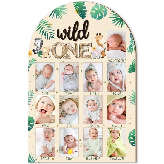 Picture of R HORSE My First Year Photo Frame Board, 3D Wild One Birthday Decoration, Jungle Themed Baby First Year Picture Frame 12 Months Milestone Display Wood Board Nursery Decor Gift for Boy Girl