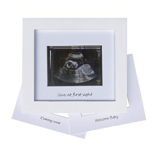 Picture of IHEIPYE Baby Sonogram Photo Frame - Ultrasound Picture Frame for Expecting Parents, Baby Showers, Gender Reveal Parties, Nursery Decor (Silver Text, White)
