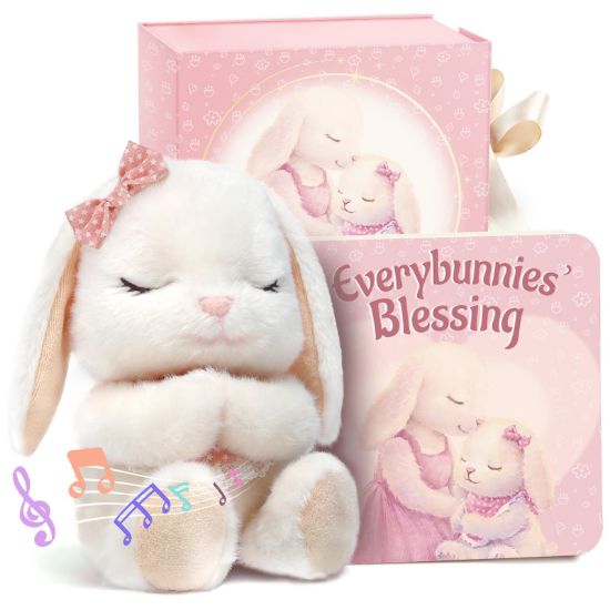 Picture of Baptism Gifts for Girl, Catholic Christening, Baby Dedication & Baptismal Gift Set for Baby Girls & Kids, with 9" Musical Praying Bunny Plush Toy & Everybunnies' Blessing Book in Keepsake Box
