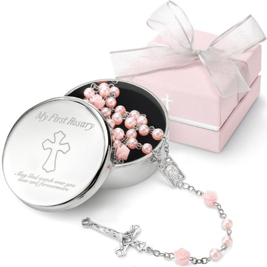 Picture of Baptism Gifts for Girl - My First Rosary with Silver-Plated Keepsake Box, Catholic Christening Gift Set, Pink Rosary for Kids, Baptism, First Communion & Baby Dedication Gifts for Girls from Godparent