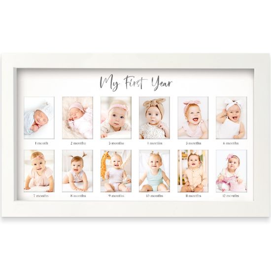 Picture of My First Year Photo Frame,12 Months Baby Picture Frame for Newborn Girl,Boy-Baby Shower Gifts Keepsakes,Monthly Baby's One Year Birthday Milestone,1st Nursery Photo Collage Display Board(Alpine White)