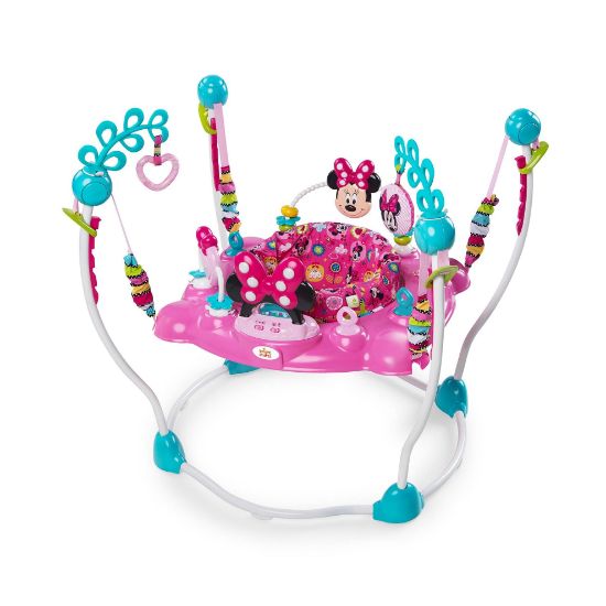 Picture of Bright Starts Disney Baby MINNIE MOUSE PeekABoo Baby Activity Center Jumper with 8 Toys, Lights & Sounds, 360-Degree Seat, 6-12 Months (Pink/Blue)