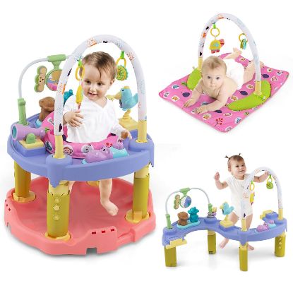 Picture of HONEY JOY Baby Bouncer Activity Center, 3-Stage Bouncing Activity Saucer & Playtime Mat & Activity Table, Toy-Bar, 3 Adjustable Heights, Foldable Activity Center for Infants & Toddlers(Pink)