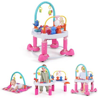 Picture of INFANS Baby Bouncer Activity Center, 5 in 1 Toddler Bouncing Activity Saucer Playtime Mat Activity Table with 360Rotating Seat, 3 Adjustable Height, Foldable Exersaucer Learning Walker (Pink)