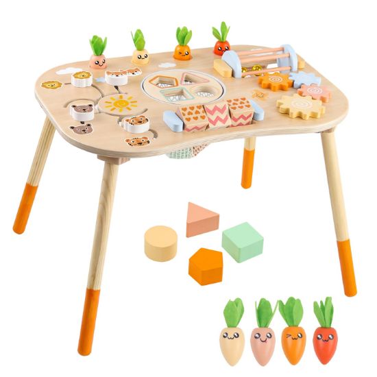 Picture of Wooden Activity Table for 1 Year Old Toddlers Sensory Table Activity Center 1-3 2 Baby Activity Table Kids Gift Game Wooden Montessori Table Shape Sorter Sensory Toys (Length*Height: 17"*11.8")