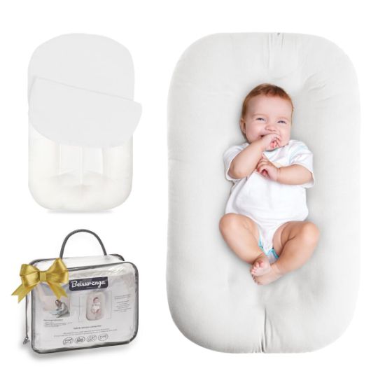 Picture of Infant Support Cushion - Baby Support Cushion for Newborn, 0-24 Months, Portable Tummy Time Mat for Home and Travel, Soft Cotton, Supervised Use, Baby Essentials Gift,White(1 Cushion + 1 Cover)