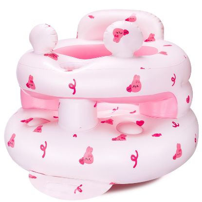 Picture of Inflatable Baby Seat for Babies 3-36 Months[Squeaky Sound & Anti-Fall Design] Inflatable Chair with Sound-Making Ears, Baby Seat for Sitting-Up Practice, Built-in Air Pump (Pink Bunny)