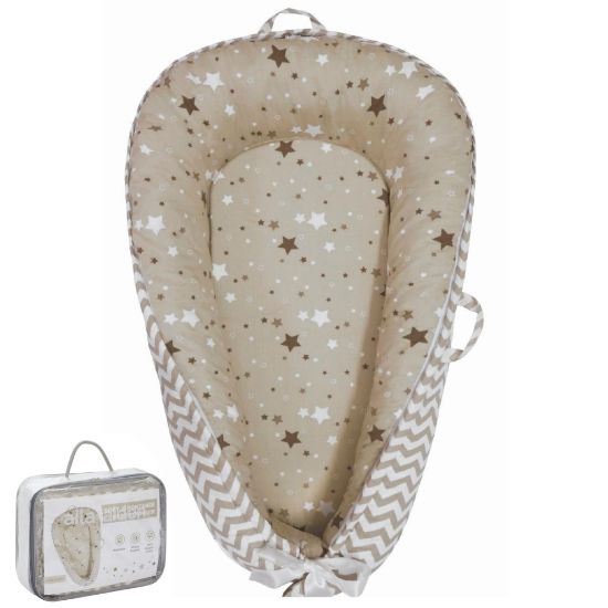 Picture of Aila+Aiden Baby Lounger | Organic Cotton Infant Lounger | Reversible, Adjustable & Portable Floor Lounger | Supervised Use | Soft, Breathable, Washable Cover- Star Collection (Tan)