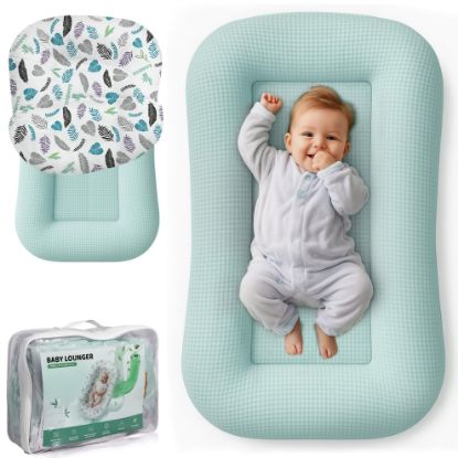 Picture of azopesy Baby Lounger for Newborn - Infant Lounger 0-24 Months with Lounger Cover, Adjustable Baby Nest Lounger, Breathable Fabric & 3D Support Newborn Lounger, Portable Newborn Essentials, Blue