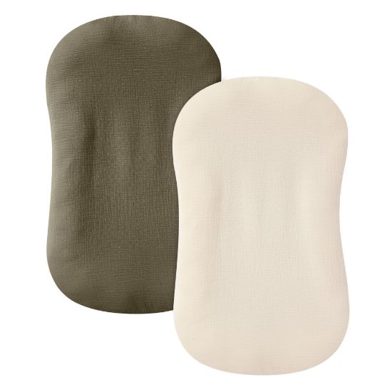 Picture of guruixu Muslin Baby Lounger Cover 2 Pack, Cotton Infant Lounger Cover, Soft & Breathable Replacement Slipcover, Compatible with Snuggle Me Newborn Lounger (Dark Olive,Cream)