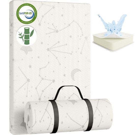 Picture of YENING Bamboo Pack and Play Mattress Pad Breathable 38x26 Waterproof Baby Mattress for Pack N Play Matress Topper Waterproof with Strap