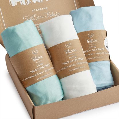 Picture of TotCare Graco Pack and Play Sheets Fitted - Compatible with Graco Pack n Play Playard Crib & Other 27 x 39 Inch Playpen Mattress, Buttery Soft Jersey Playard Sheets, Blue Sage Cloud 3 Pack