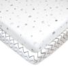 Picture of TL Care 2 Pack Natural Cotton Fitted Pack and Play Sheets 39" x 27" - Soft & Breathable Pack N Play Sheets for Playard & Mini Crib Mattress, Gray Star/Gray Zigzag, for Boys & Girls