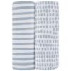 Picture of Elys & Co. Waterproof Crib Sheet/Toddler Bed Sheets - All-in-One Mattress Protector and Fitted Sheet - Soft Jersey Cotton, Misty Blue Splash & Stripes, Baby Boy Nursery Bedding Essential - 2-Pack