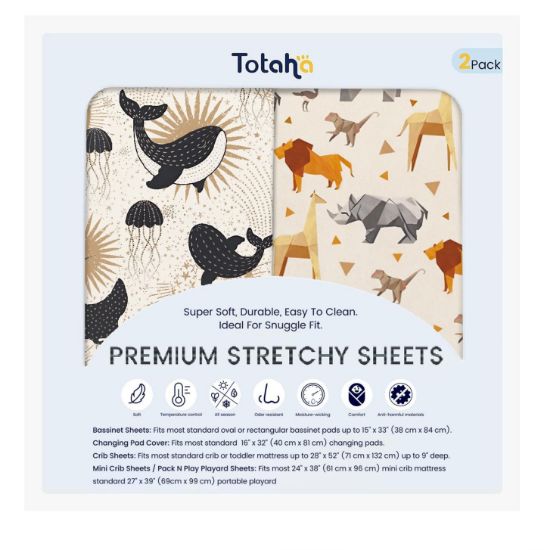 Picture of Graco Pack and Play Sheets - Fitted, Hypoallergenic Mini Crib Sheets - Boy - Zoo Safari & Sea Animals - 2 Pack