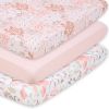 Picture of The Peanutshell 3 Pack and Play Crib Sheets Fitted - Universal Pack N Play Sheets for Pack and Play Mattress, Soft & Breathable Playard Bedding for Graco, Mini Crib Sheets Girl Fitted, Pink Floral