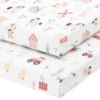 Picture of Pack and Play Sheets Fitted - Compatible with Graco Pack n Play Playard Crib and Other 27 x 39 Inch Playpen Mattress - Snuggly Soft Jersey Cotton - Farm Animals - 2 Pack