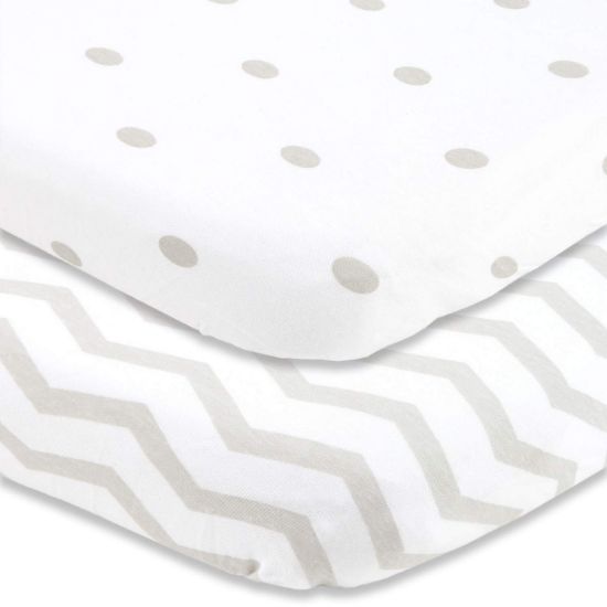 Picture of Cuddly Cubs Pack and Play Sheets Fitted - for Graco Pack n Play Playard - 2 Pack - Snuggly Soft Jersey Cotton Mini Crib Mattress Sheets Set for Baby Boy, Girl - Grey Polka Dots, Chevron