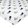 Picture of American Baby Company Natural Cotton Fitted Pack and Play Sheet 39" x 27" - Soft & Breathable Pack N Play Sheet for Playpen, Playard & Mini Crib Mattress, Navy Whale, for Boys & Girls